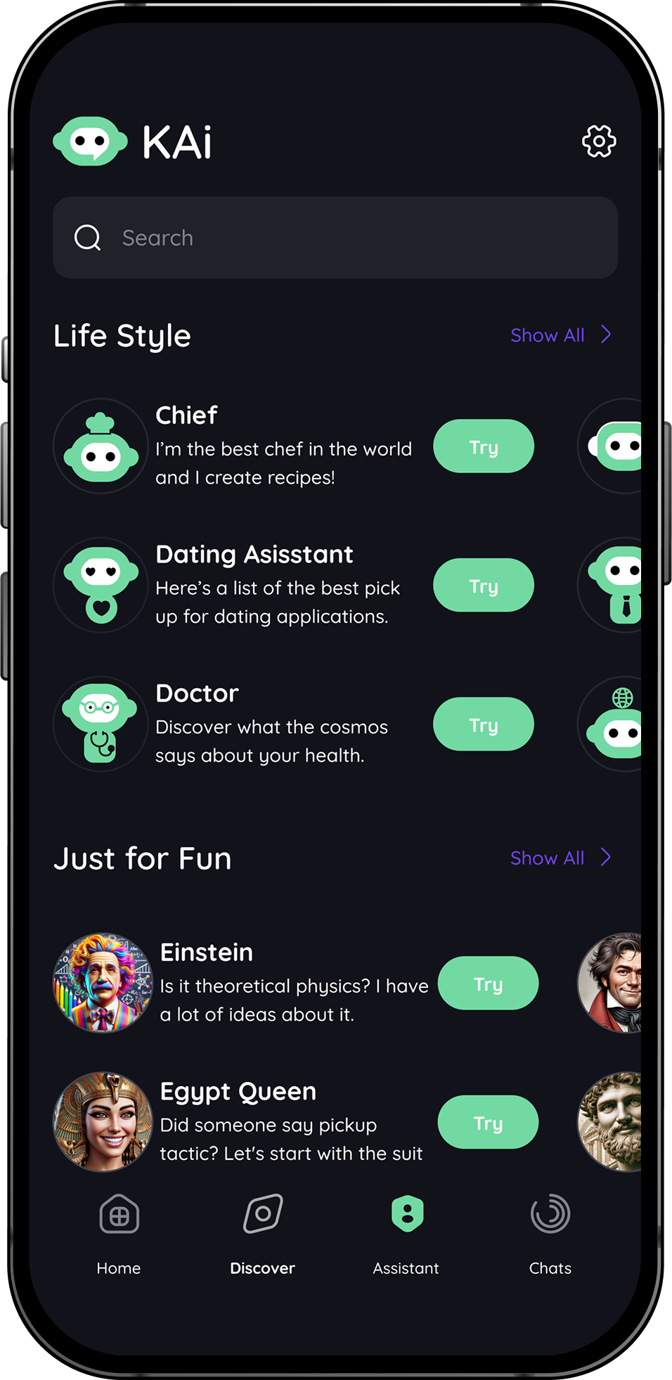 KAi Assistants Screen